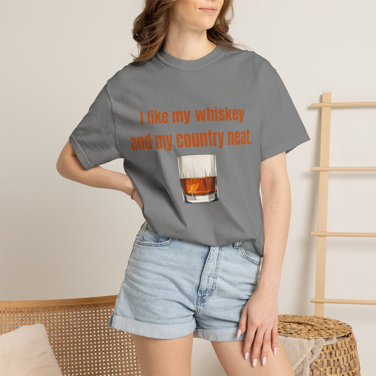 Whiskey & Country Neat T-Shirt — 'I like my whiskey and my country neat' Graphic Tee