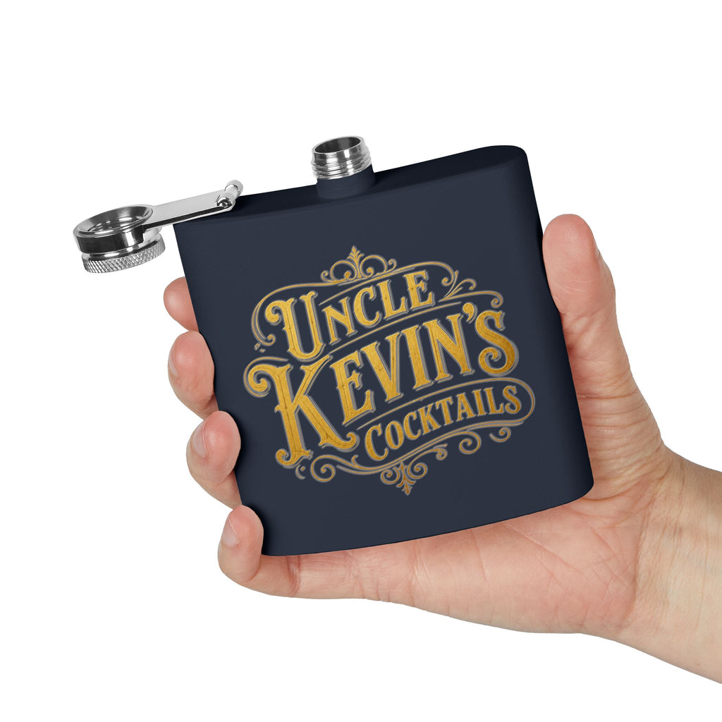 Flask — "Uncle Kevin's Cocktails" 6oz Personalized Stainless Steel Hip Flask