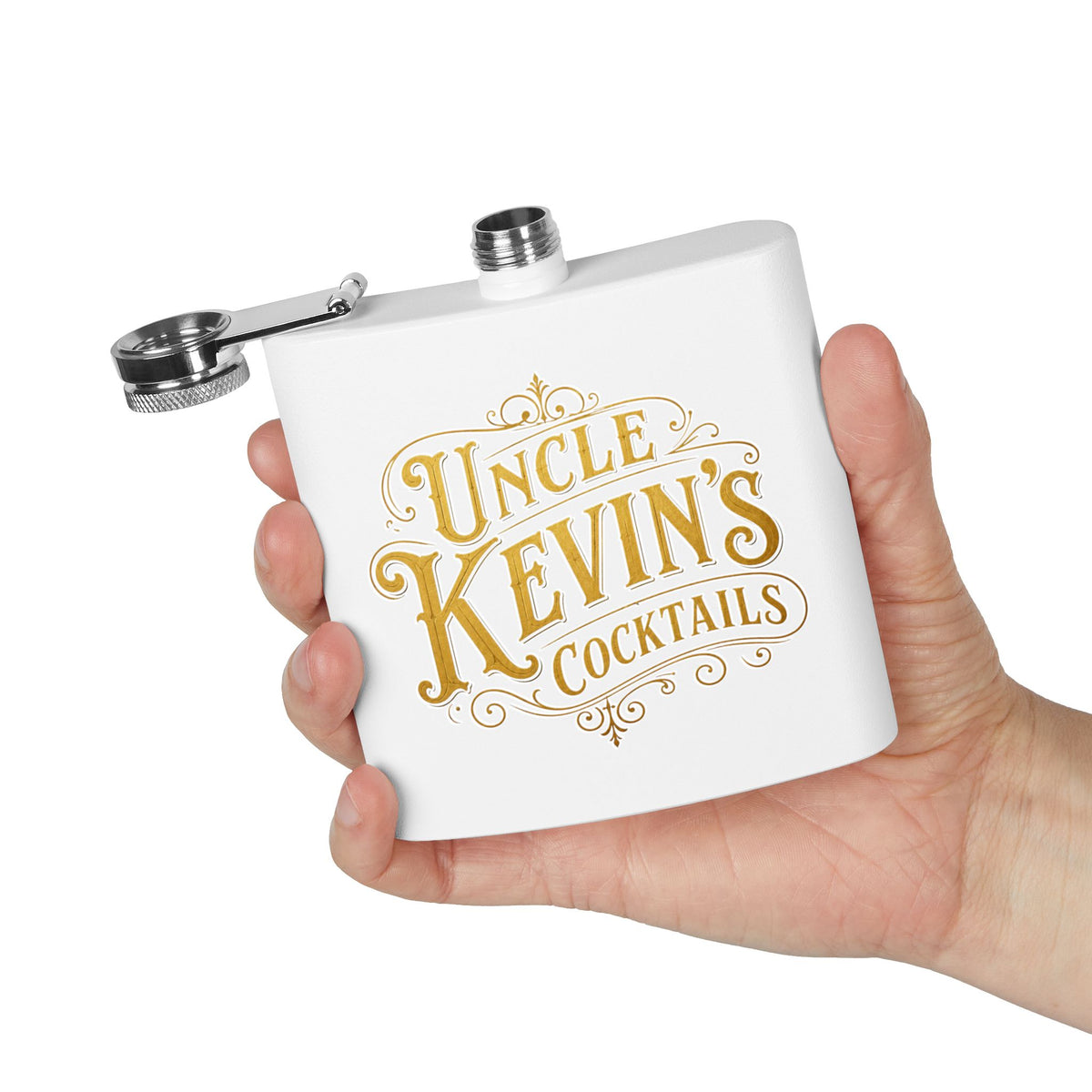 Flask — "Uncle Kevin's Cocktails" 6oz Personalized Stainless Steel Hip Flask