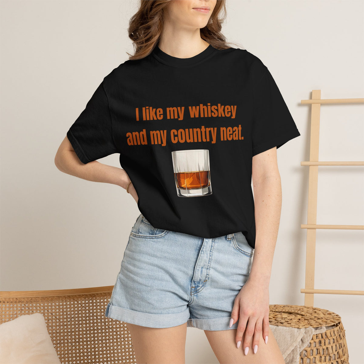 Whiskey & Country Neat T-Shirt — 'I like my whiskey and my country neat' Graphic Tee